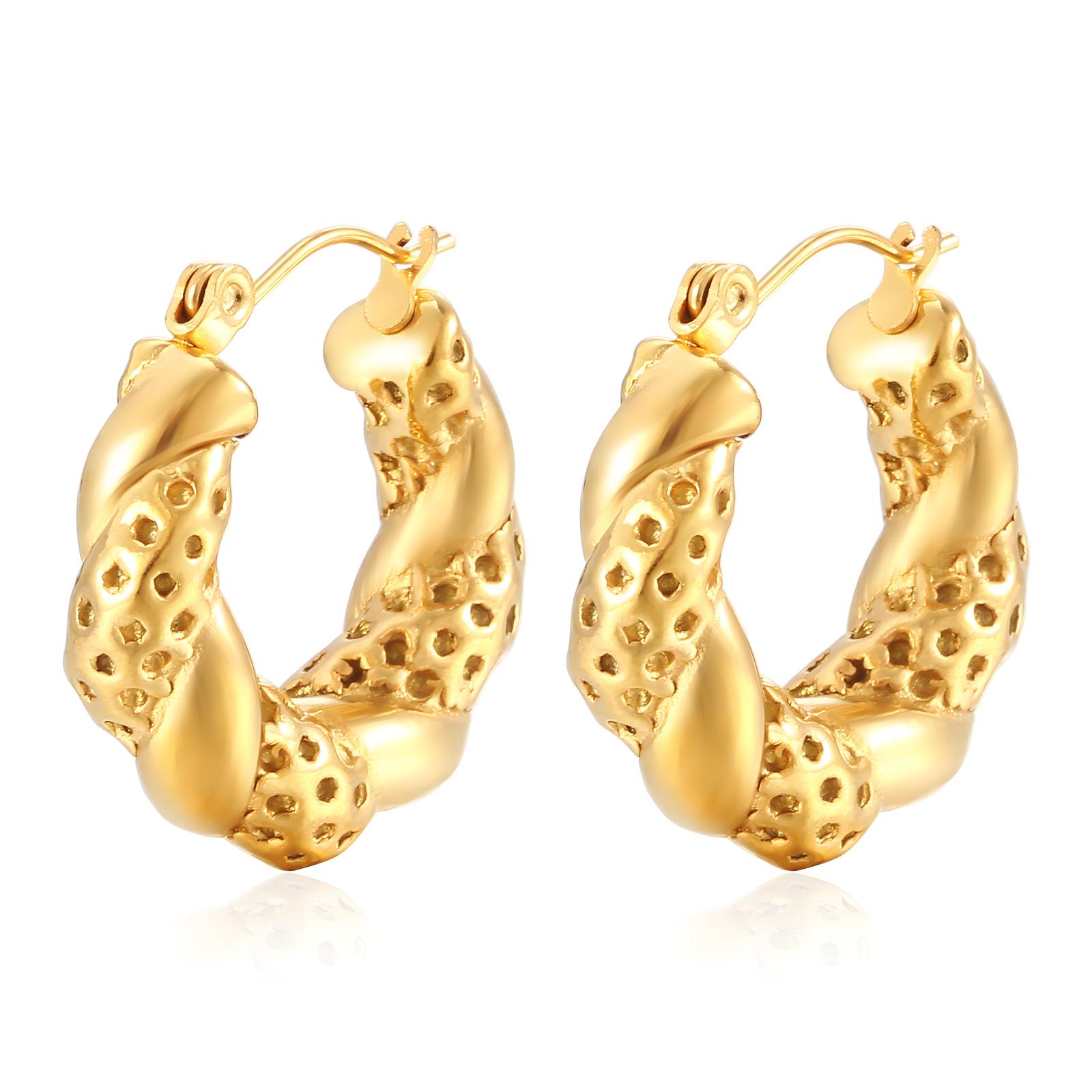 88010-0 18K Triple Layer Gold Earrings